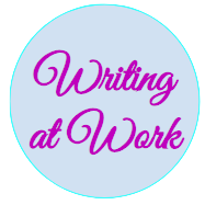 a circle with the words "writing at work" in the center