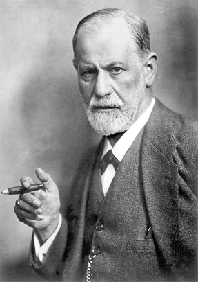 this is a black and white image of Sigmund Freud