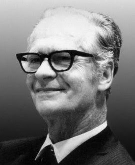 This is a black and white photograph of B.F. Skinner.