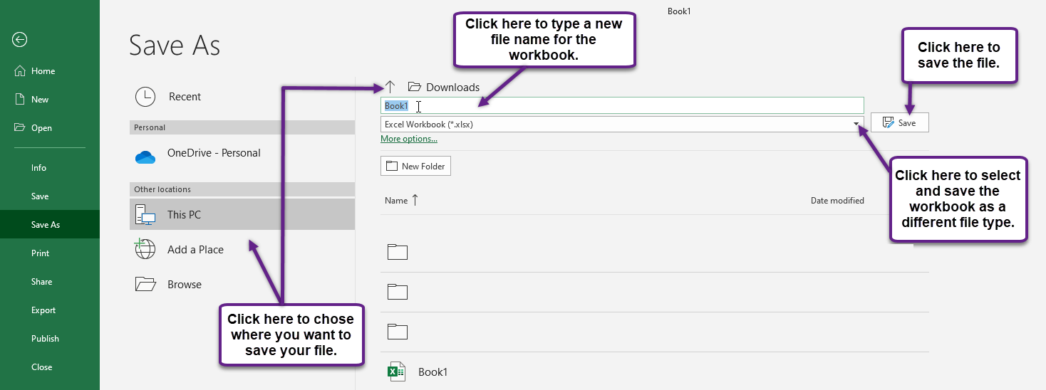 Figure 1.12 Save As Dialog Box in Excel 2013