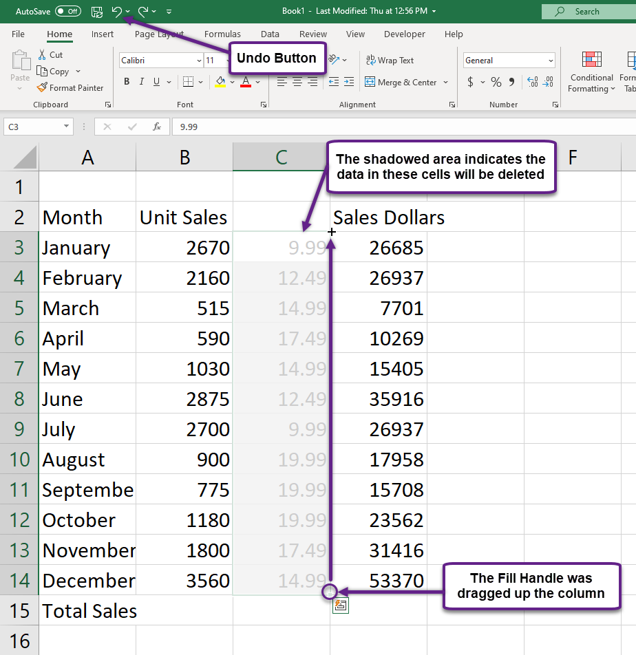 Figure 1.22 Using Auto Fill to Delete Contents of Cell