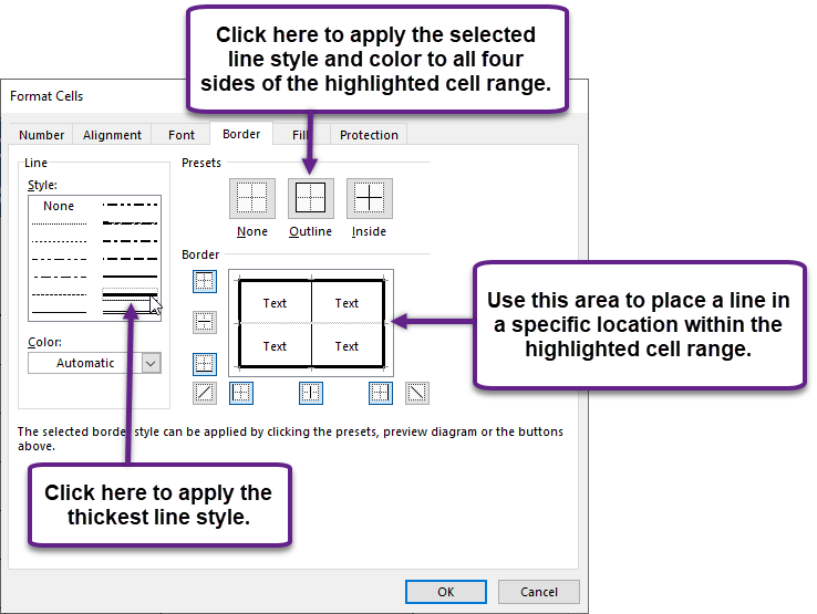 Figure 1.41 Borders Tab of the Format Cells Dialog Box