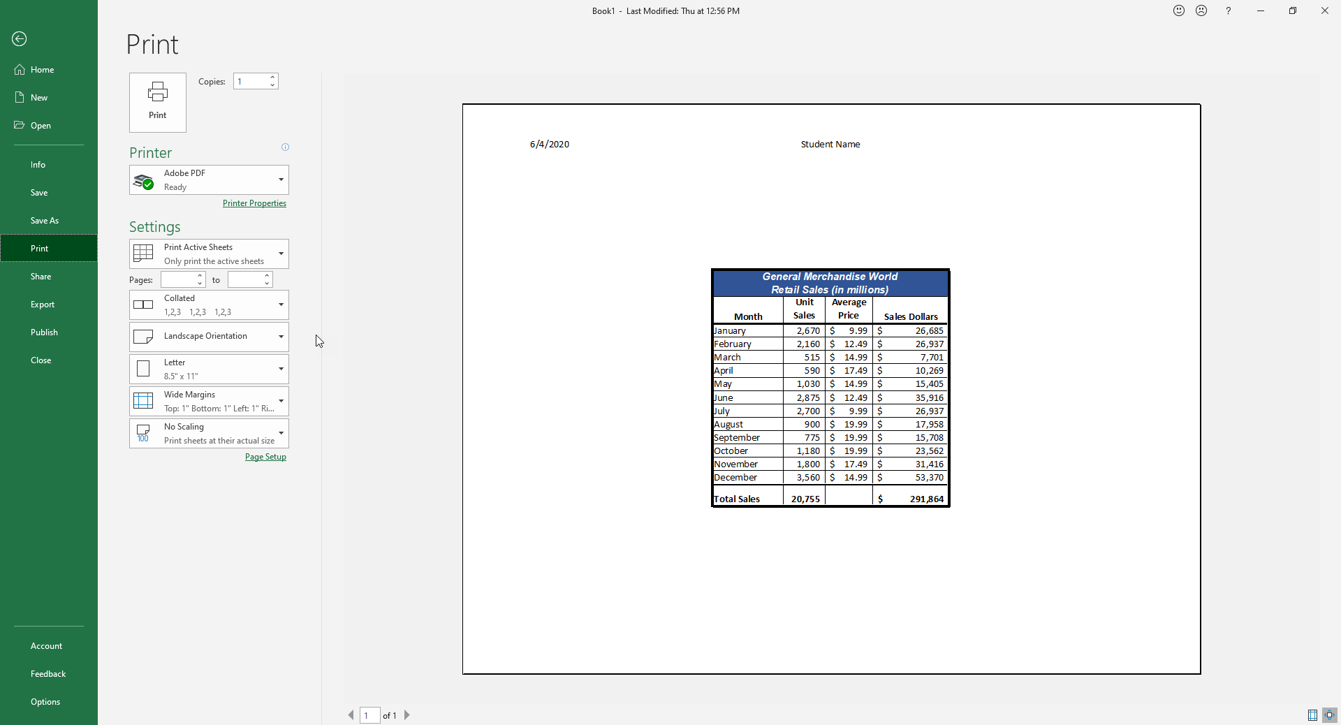 Figure 1.50 Backstage View Print option