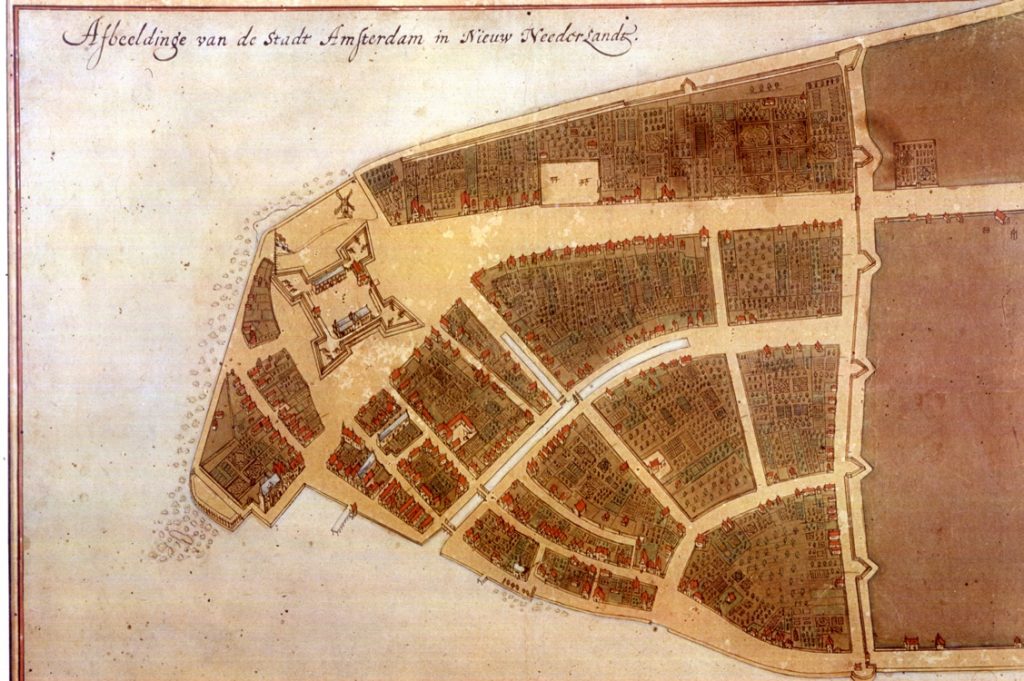 This map dating to 1660 depicts the earliest street plans for New Amsterdam, which eventually would grow into Manhattan.