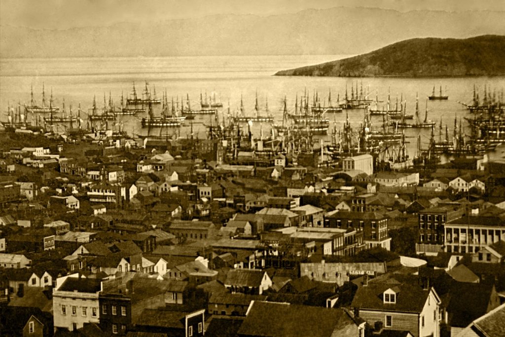 This daugerrotype from 1850 or 1851 depicts San Francisco harbor at the height of the gold rush.