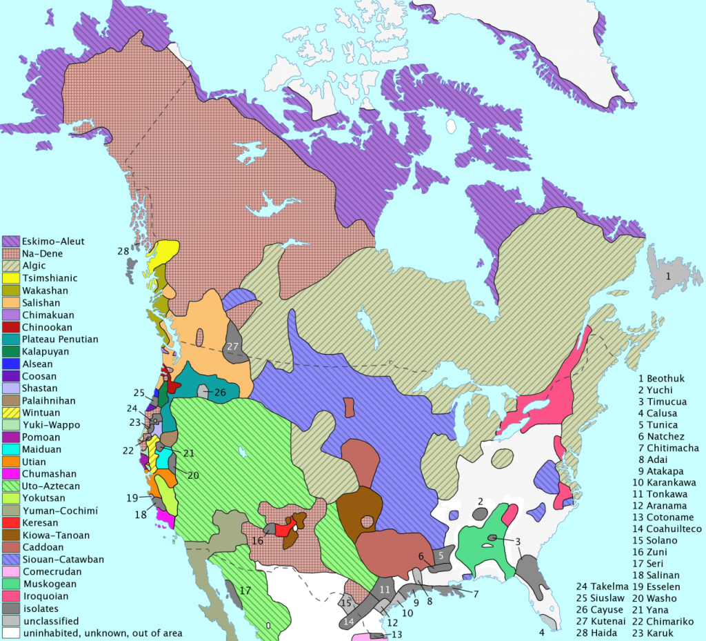 This map depicts the clear diversity of language and dialects in the Americas prior to the arrival of Christopher Columbus in 1492.