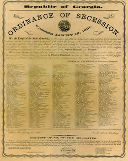 An image of the Georgia Ordinance of Secession.