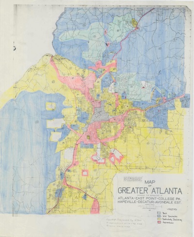 Map showing the redlining of neighborhoods in Atlanta