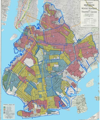 Map of Brooklyn, NY that shows redlining of neighborhoods