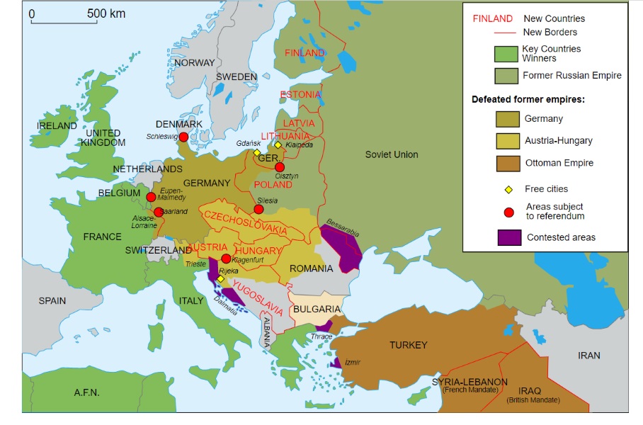 Map of Europe outlining new nations created after World War I (1923).