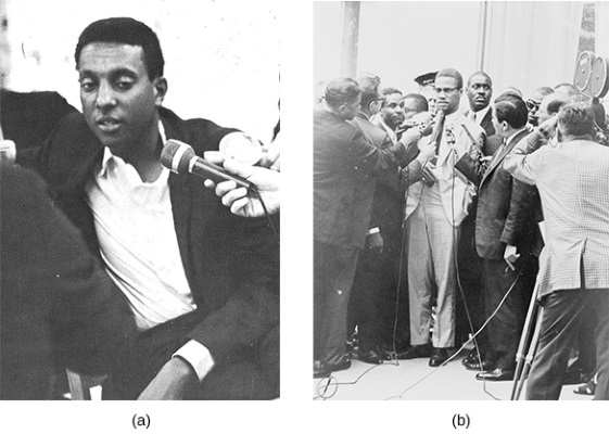 two black and white images one of stokely carmichael and one of malcolm x