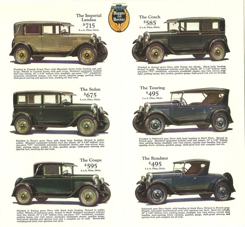 Chevrolet advertisement for several models produced by the company, 1928.